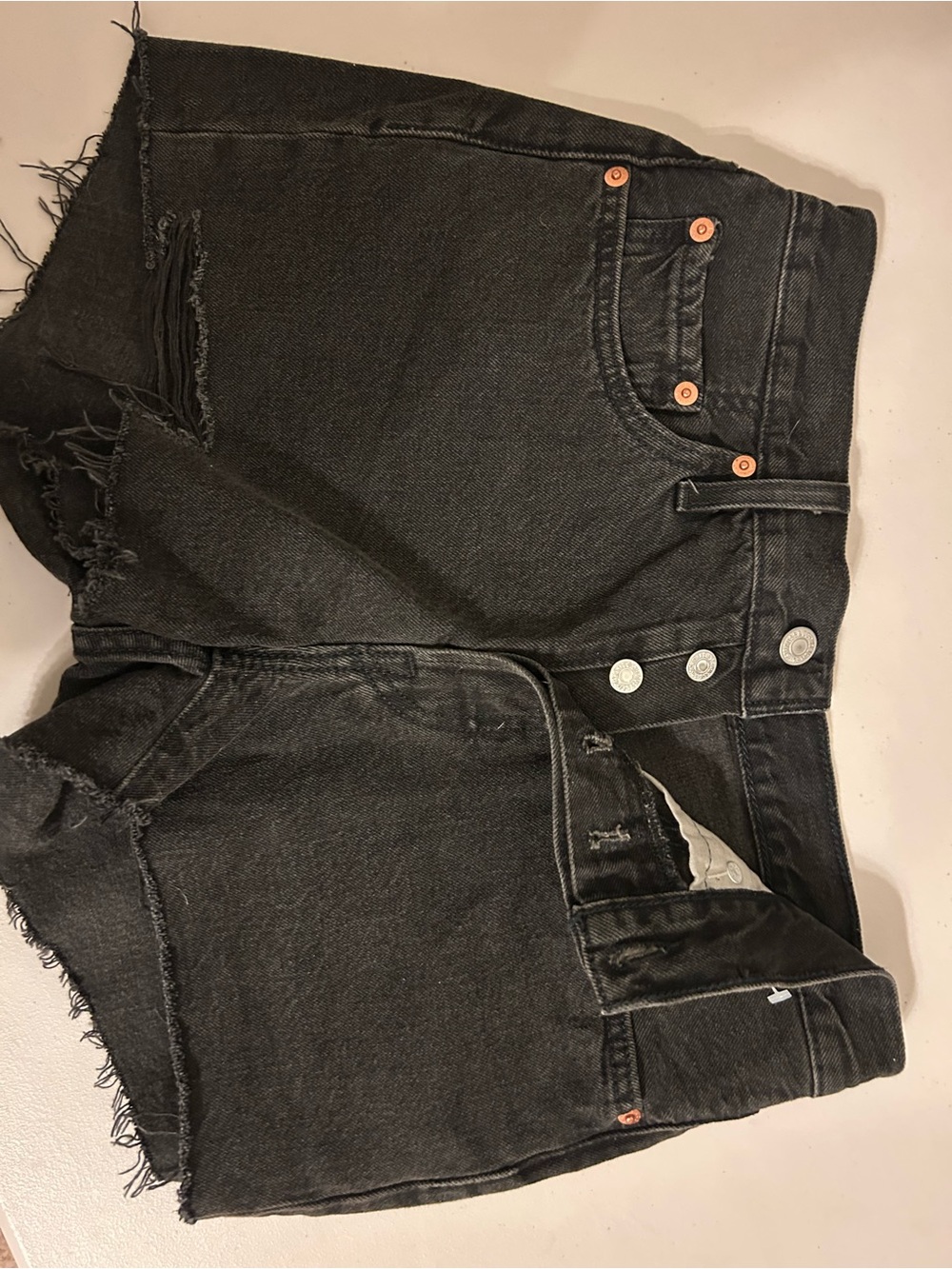 Levi's Black High-Rise Distressed Denim Shorts